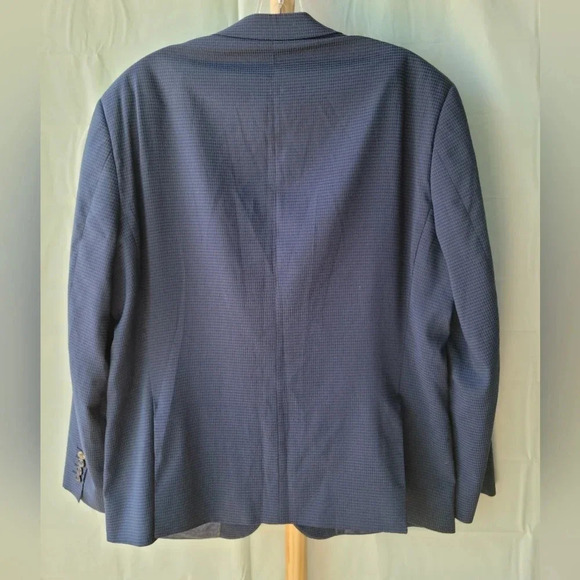 Strauss Blue Jacket Checkered Blazer Jacket Buttons Handkerchief 42S - Picture 9 of 12